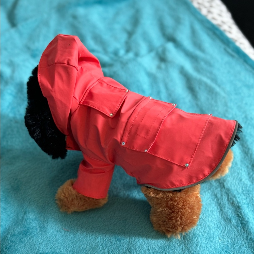 Rhinestone Raincoat with Pocket and Leash Access Point